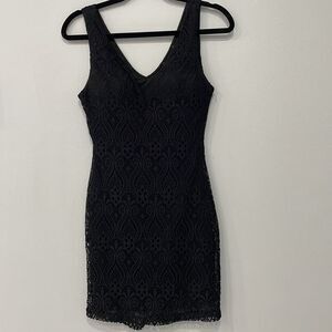 Love Culture Women's Black Lace Mini Dress Size M Deep V-neck sleeveless